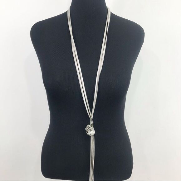 Express Silver Multi Strand Low Knot Flexible Ribbed Contemporary Necklace NEW - Picture 1 of 15
